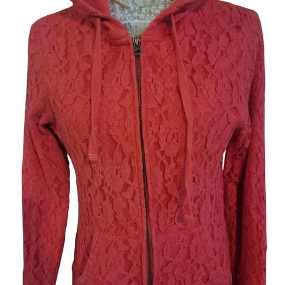 Aéropostale Pink Lace Hoodie Sweatshirt Lightweight Jacket - Picture 5 of 12